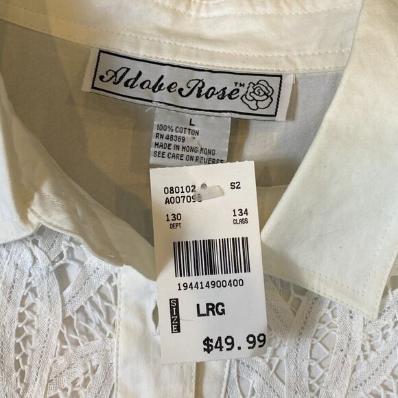 NWT Adobe Rose White Button-Down Lace Overlay Top Sz L #102P - Picture 9 of 10